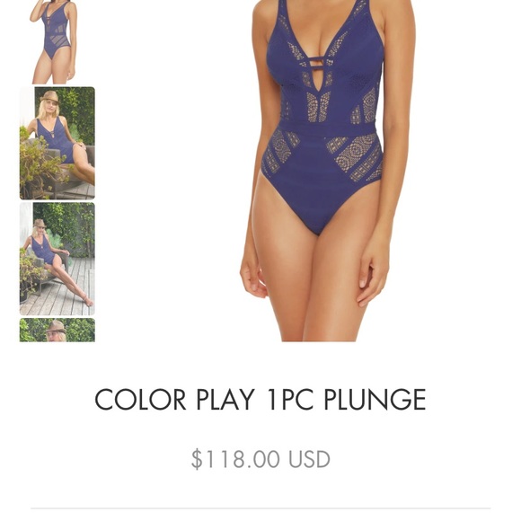 BECCA Other - BECCA Deep Blue Crochet Plunge One-Piece Swimsuit